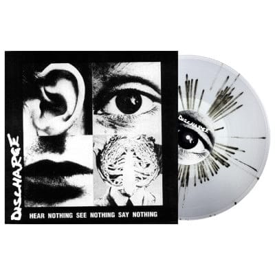 capa + disco Discharge - Hear Nothing See Nothing Say Nothing (Clear & Black Splatter Vinyl) - Imagem 1