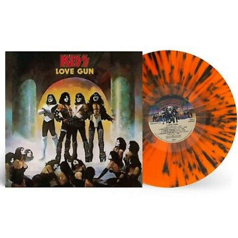 Capa Kiss – Love Gun (Tangerine/Aqua Splatter Vinyl) - Imagem 1